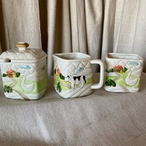 Otagiri Handpainted Farmhouse Creamer and Sugar Set-Vintage